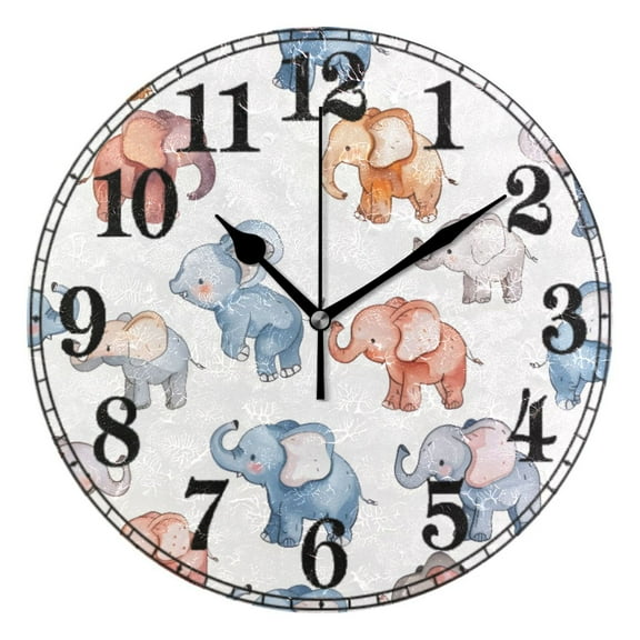 Cute Little Elephant Silent Wall Clock 10" Non-Ticking Battery Clock