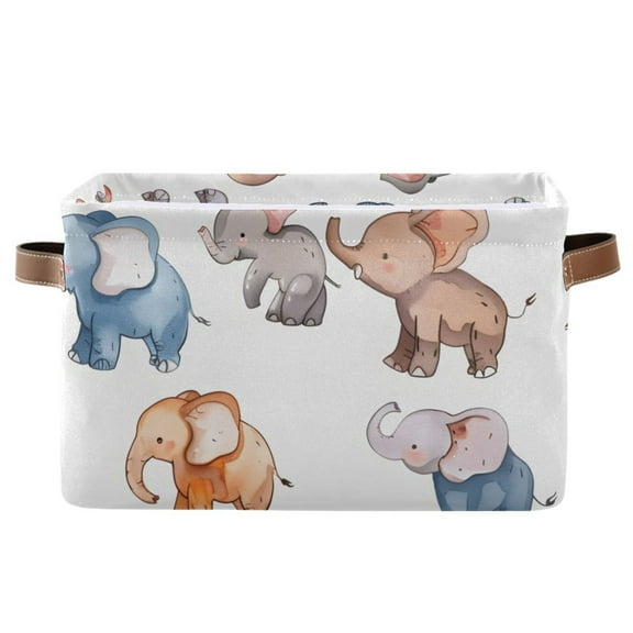 Cute Little Elephant Storage Basket Large Foldable Storage Bin Laundry Baskets Toys Box Book Foldable Organizer Bag 14.2x10.2x8.3 Inches 1 PC