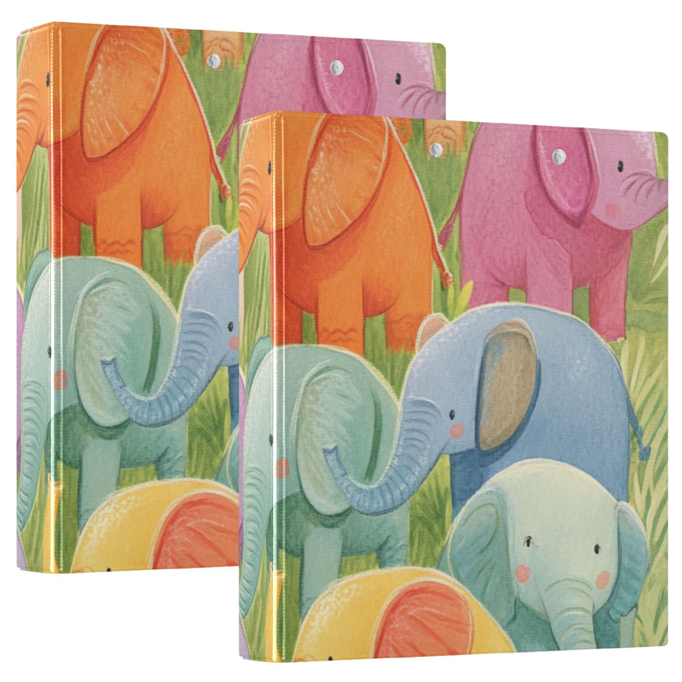 Cute Little Elephants 3 Ring Binders 1.5 inch Hardcover File Folders with Interior Pockets A4 Size Organizer for School Office Hospital