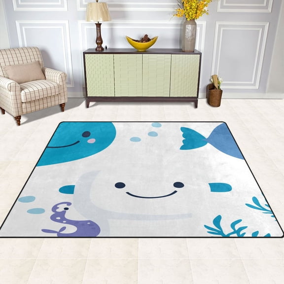 Cute Little Fish 80''x58'' Extra Large Plush Memory Foam Rug, Soft, Absorbent, Non Slip