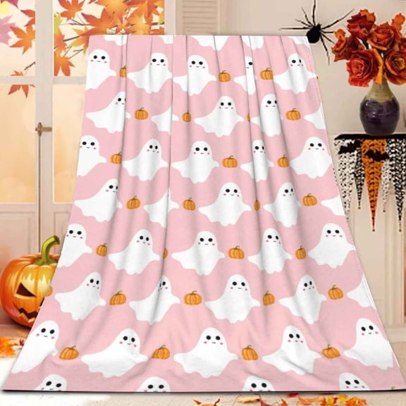 Cute Little Funny Pink Ghosts Blanket Gifts for Girls Boys, Spooky Halloween Throw Blanket Gifts for Baby Decor Plush Soft Lightweight Flannel Fleece Cute Pink Ghost Blankets for Kids 40x30In