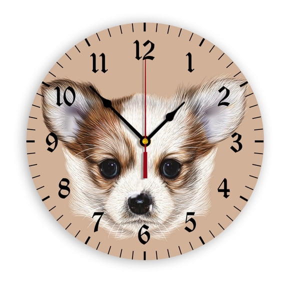 Cute Little Furry Friend Dog Wall Clock, Battery Operated, PVC Round Silent Non-Ticking Clock with Clear Numbers for Living Room, Kitchen, Bedroom, Office, School Decor 12inch-30cm