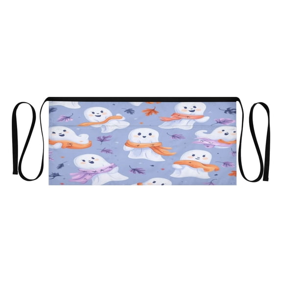 Cute Little Ghost Pattern Multi Pocket Short Apron Waterproof, Adjustable 96.5in Belt for various occasions