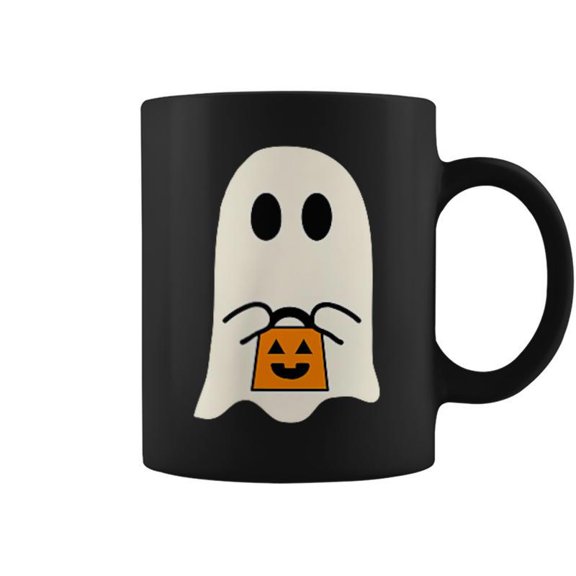 Cute Little Ghost Trick Or Treater Pumpkin Halloween Coffee Mugs