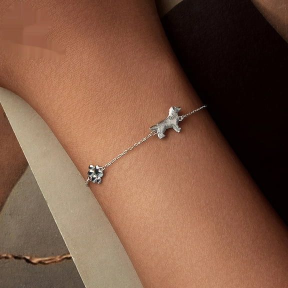 Cute Little Golden Retriever Bracelet S925 Sterling Silver White Gold Plated Paw Print Fashion Ornament