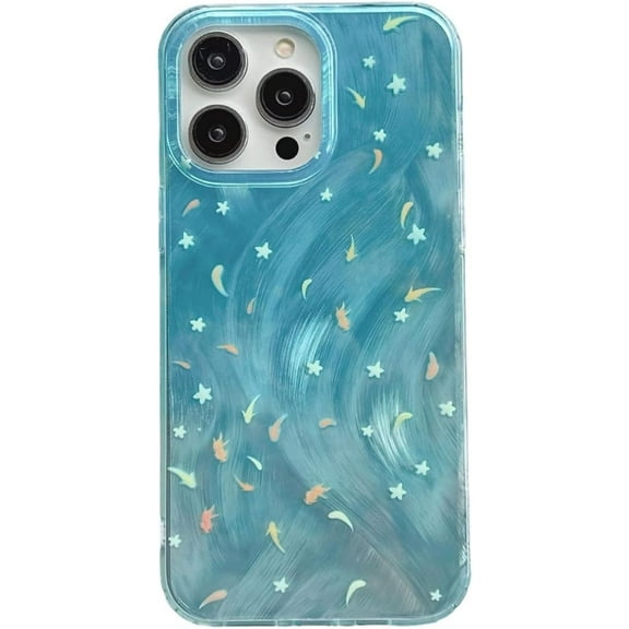 Cute Little Goldfish Stars Water Ripple Phone Case Compatible with iPhone Case (Blue,iPhone 15 Pro)