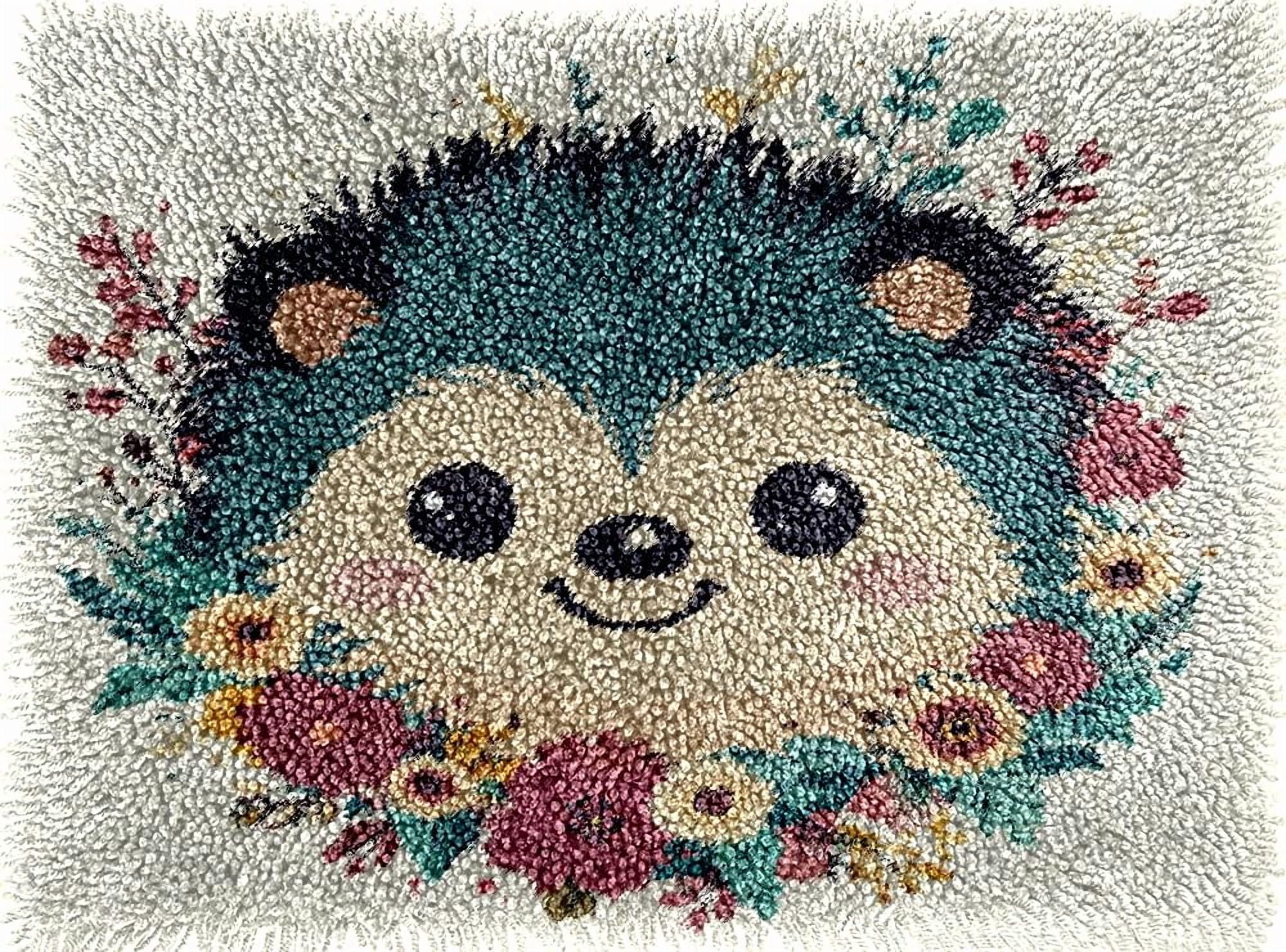 Hedgehog Rug Cute Little Hedgehog Wear Flower Wreath Colorful Latch Hook Rug kits ...