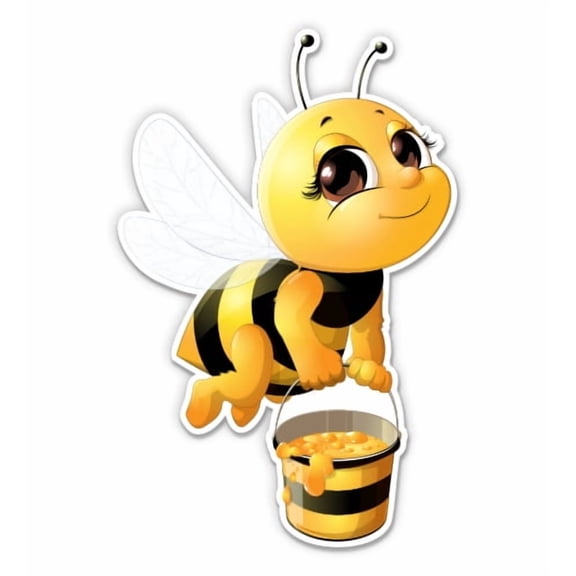 Cute Little Honey Bee Eating Honey - 3" Vinyl Sticker - For Car Laptop Water Bottle Phone - Waterproof Decal