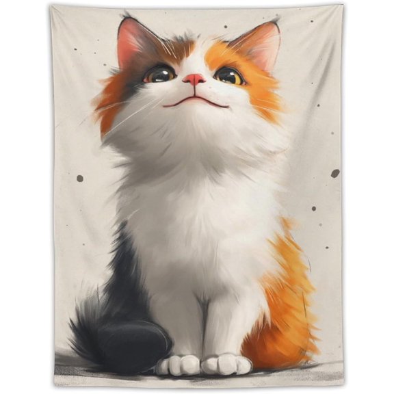A Cute Little Kitten Raises Its Head High Tapestry Handdraw Polyester Wall Hanging Modern Aesthetic Tapestry for Home Bedroom Living Room Dorm Decor 30"x40"