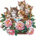 thumbnail image 1 of Cute Little Kittens in Basket Flowers DIY 11CT Stamped Cross Stitch Kits for Beginners Easy Needlepoint Embroidery Counted Cross Stitch Art Craft for Wall Decoration 14x14inch(4), 1 of 8