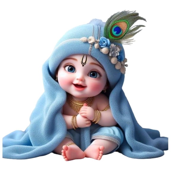 Cute Little Krishna Baby Krishna Lord Krishna God Krishna Wall Sticker Kids Room Living Room Bedroom Size - 60 x 60 cm Pack of - 1 Sky collour