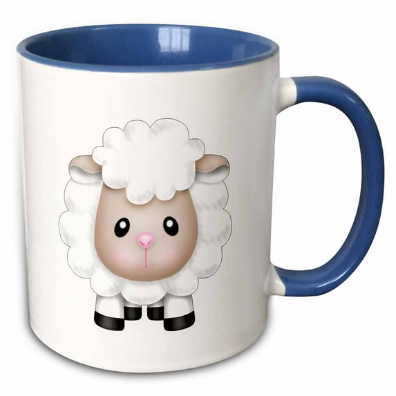 3drose, Cute Little Lamb Illustration, 15oz Two-tone Blue Mug