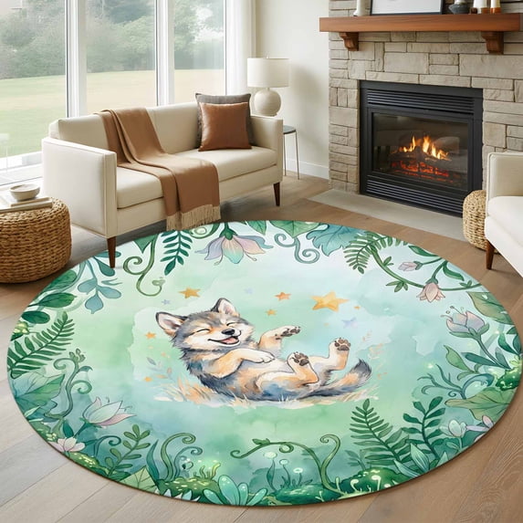 Cute Little Lions 8' Round Rug for Open Concept Living Room Seating ...