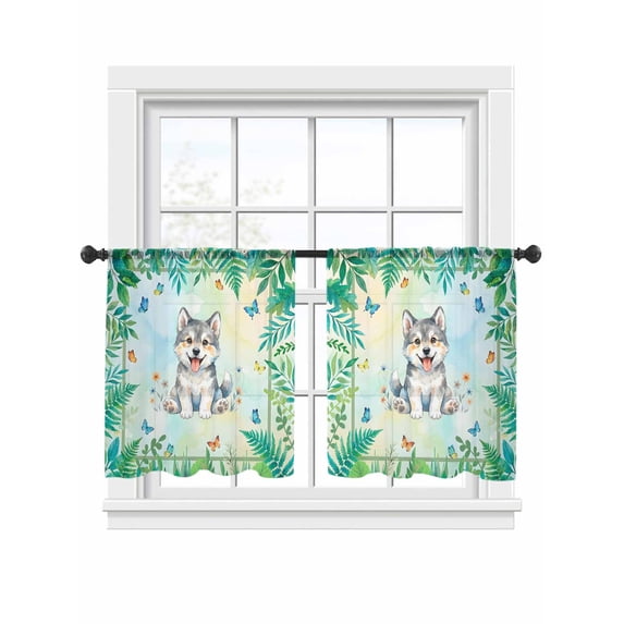 Cute Little Lions Sheer Curtains 2 Panels Set Green Leaf Butterfly Summer Plants Animal Border Sheer Window Curtains Light Filtering Rod Pocket Voile Drapes for Bedroom Living Room 52"x45"