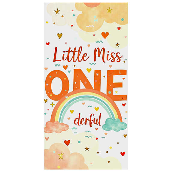 Cute Little Miss One Themed Backdrop Banner with Rainbow Hearts Stars Glitter Background Party Supplies for First Birthday Party Birthday Decoration Photography Props