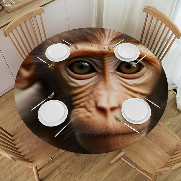 Cute Little Monkeys Printed Round Tablecloth Elastic Fitted Table Cover