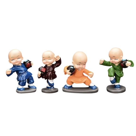 Cute Little Monks Statue 4pcs Resin Chinese Drunken Fu Buddha Monk Statue Miniature Monk Figure For Home Garden Car Decor