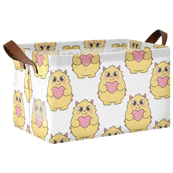 Cute Little Monster Collapsible Storage Bin Open Home Shelf Basket Water-Resistant Iron Frame Large