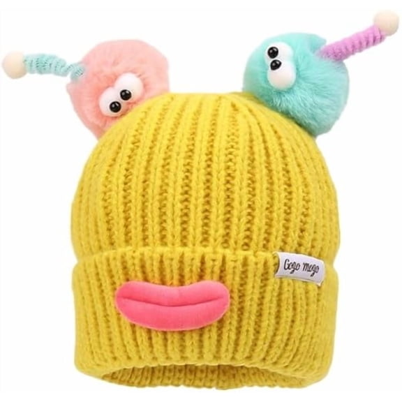 Cute Little Monster Led Knitted Hat, Fun Winter Knitted Hat, Warm Ear-Protecting Hat, Cartoon Sausage Mouth Hat, 8.66*7.87 Inches, Yellow.