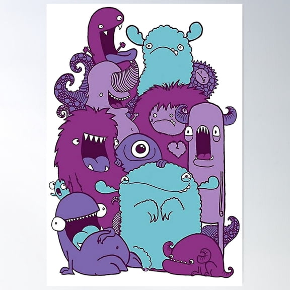 Cute Little Monsters Poster Wall Art, Modern Wall Decor For Living Room Bedroom, 24x36 UNFRAMED