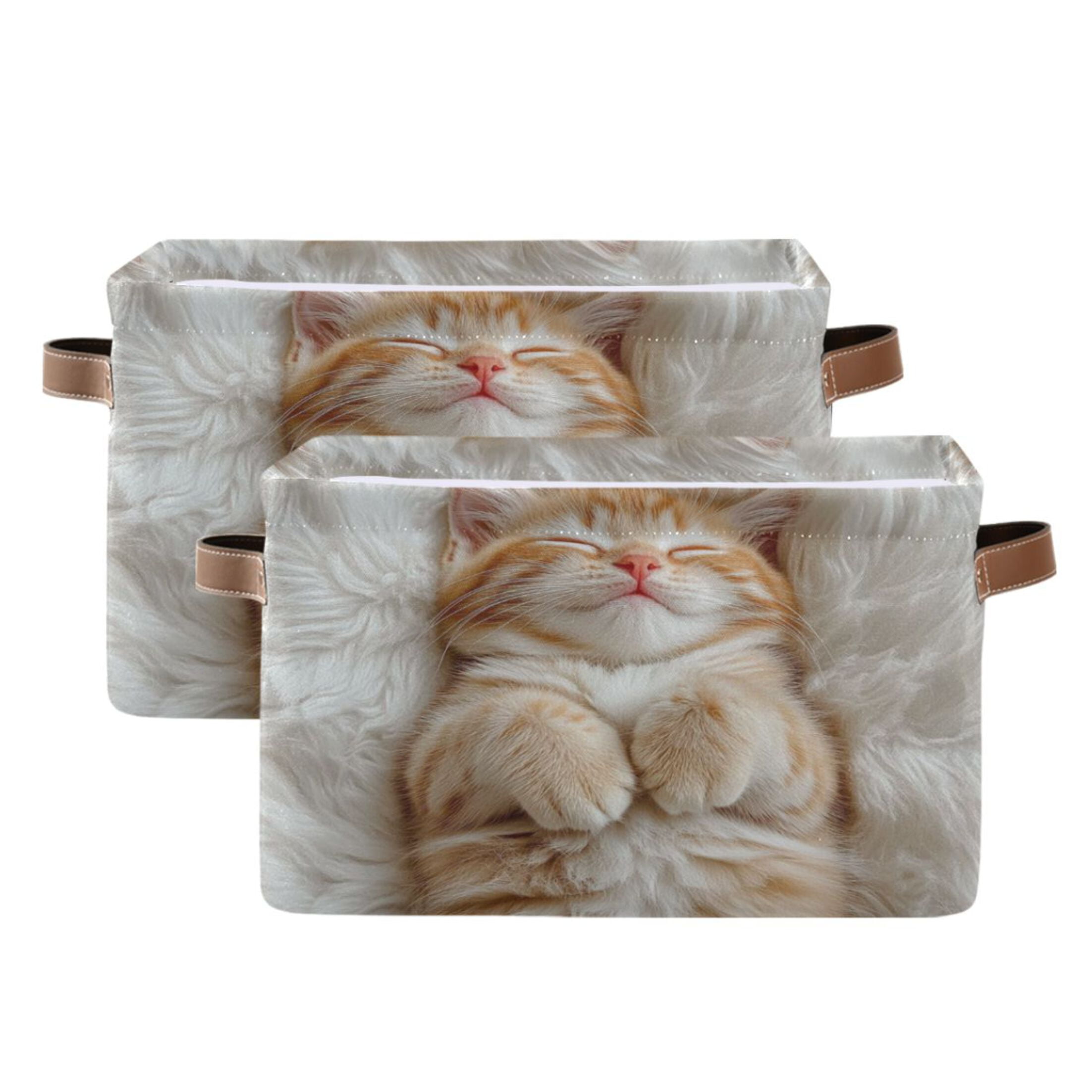 Cute Little Orange Cat Foldable Storage Basket,Canvas Fabric Foldable Storage Bins with Handles Open Home Storage Bins Boxes for Toy Book Shelf Closet Baskets
