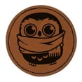 thumbnail image 1 of Cute Little Owl with Big Scarf 2.5" Faux Leather Round Engraved Iron-On Patch - Brown, 1 of 6