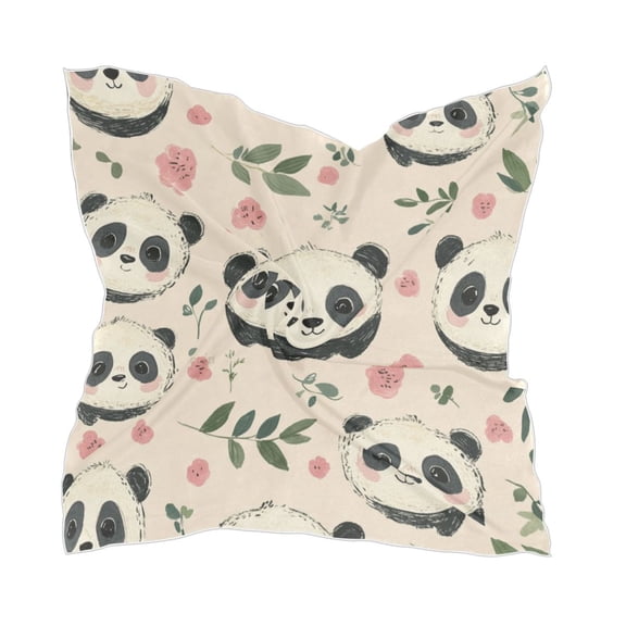 Cute Little Panda Square Silk Scarf, 23.6223.62in Polyester Simulated Silk Satin Scarf Tops for Women Head Wraps Shirt Bandana Curly Hair Tie Headband Headscarf