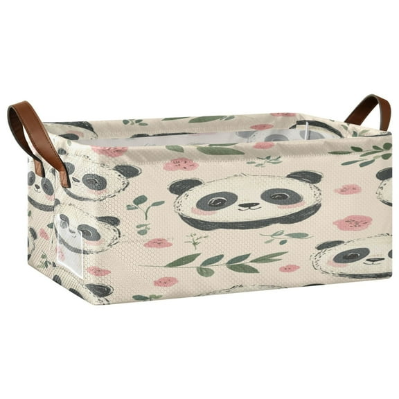 Cute Little Panda Storage Basket Soccer Plaid Fabric Hoard Box Oversized Collapsible Closet Organizer with Metal Iron Frame 16.911.47.7in