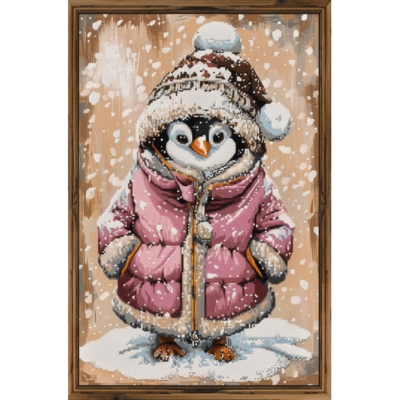 Cute Little Penguin Wear Cloth Winter Snow DIY 11CT Stamped Cross Stitch Kits for Beginners Easy Needlepoint Embroidery Counted Cross Stitch Art Craft for Wall Decoration 12x16inch(5)