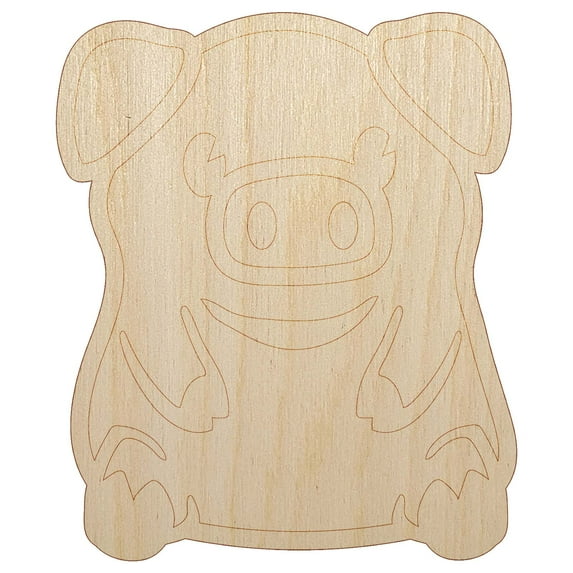 Cute Little Pig Sitting Wood Shape Unfinished Piece Cutout Craft DIY Projects - 6.25 Inch Size - 1/4 Inch Thick