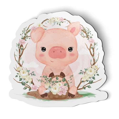 Cute Little Pig with Roses - 5" Magnet for Car Locker Refrigerator