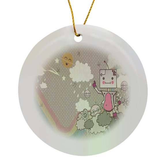 3drose, Cute Little Pink and Gray Robot Monster, Circle Porcelain Ornament