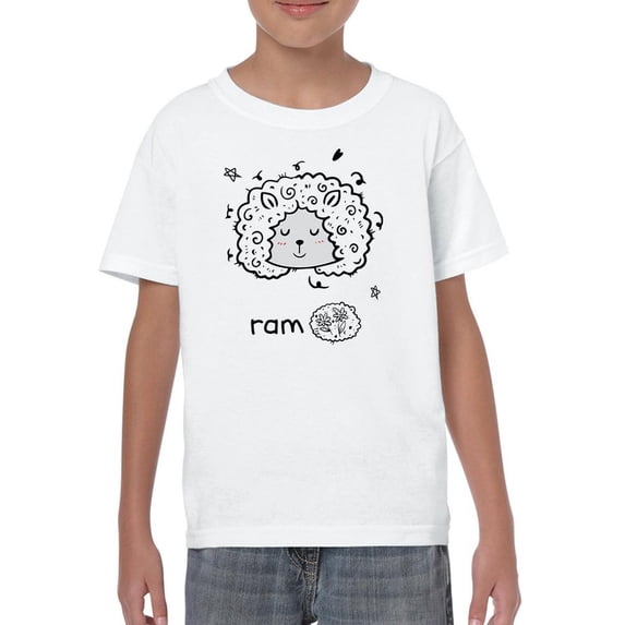Cute Little Ram Face T-Shirt Juniors -Image by Shutterstock, Large