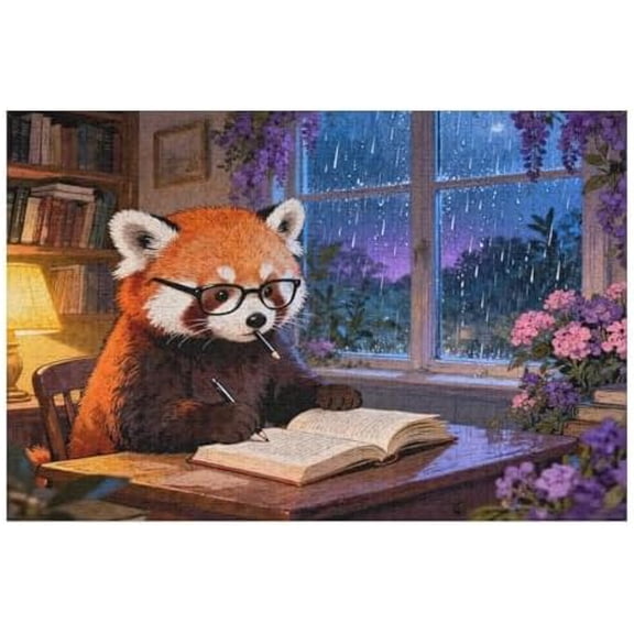 Cute Little Red Panda 1000 Piece Jigsaw Puzzle for Adults, Cozy Cafe Theme, DIY Home Decoration, Challenging Family Activity Puzzle, Interactive Fun Puzzle, 30x20 Inches
