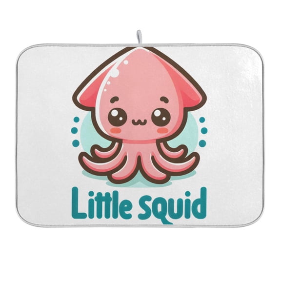 Cute Little Squid Dish Drying Mat 16x18 Absorbent Microfiber Draining Rack Pad for Kitchen Counter Sink
