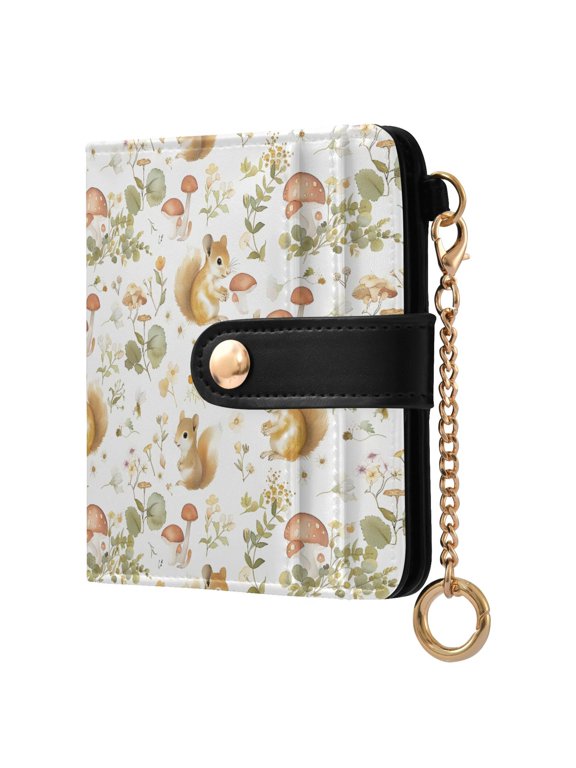 Cute Little Squirrel Small Wallet for Women RFID Blocking Bifold PU Leather Credit Card Holder with Zipper Coin Pocket Compact Cute Travel Purse Magnetic Snap 7 Card Slots