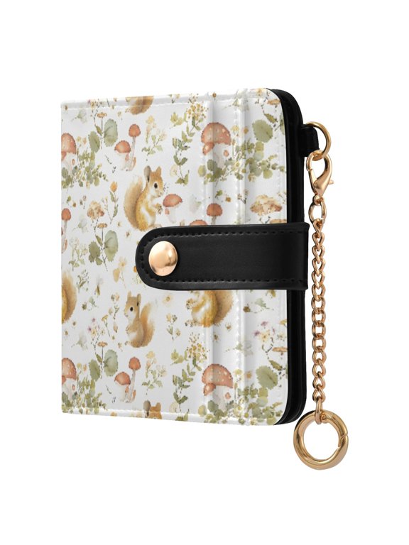 Cute Little Squirrel Small Wallet for Women RFID Blocking Bifold PU Leather Credit Card Holder with Zipper Coin Pocket Compact Cute Travel Purse Magnetic Snap 7 Card Slots
