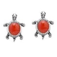 thumbnail image 1 of Cute Little Sterling Silver Turtle Synthetic Coral Stud Earrings, 1 of 5
