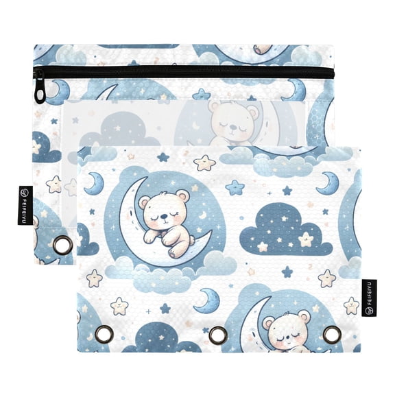 Cute Little Teddy Bear Pencil Pouch for 3 Ring Binder 2 Pack Waterproof Clear Window Large Capacity School Office