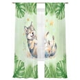 thumbnail image 1 of Cute Little Wolves Sheer Curtains 2 Panels Set Green Leaf Tropical Plants Star Summer Animal Sheer Window Curtains Light Filtering Rod Pocket Voile Drapes for Bedroom Living Room 52"X84", 1 of 8