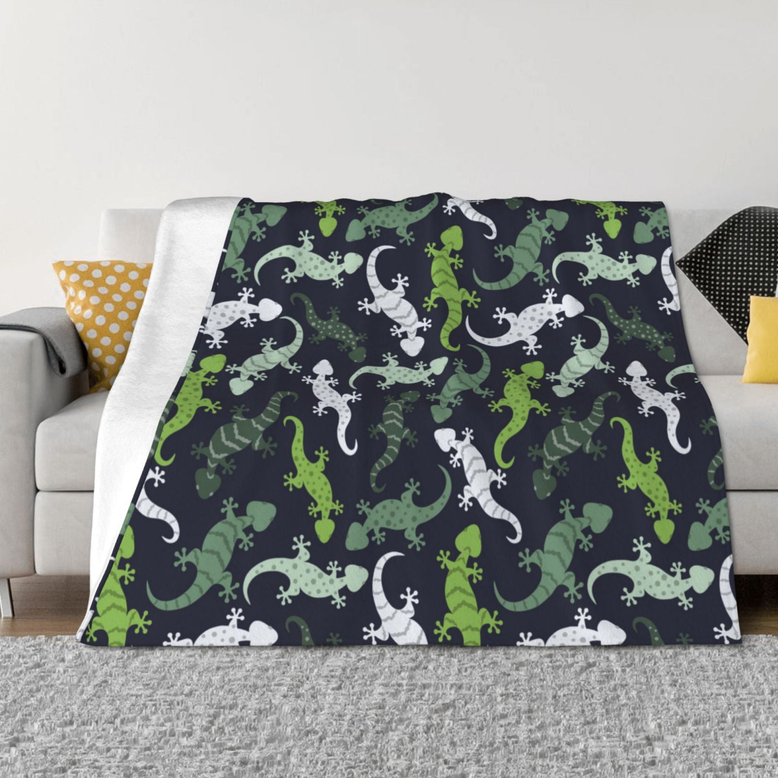 Cute Lizard Gecko Green Throw Blanket for Couch, Soft Comfy Warm Plush