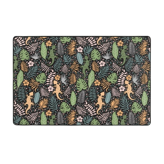 Cute Lizard Gecko Tropical Plant Shaggy Area Rug, Rugs for Living Room Bedroom Non Slip Door Mat Indoor Carpet Machine Washable Nursery Home Decor Floor Mats for Entryway 60x39in-#