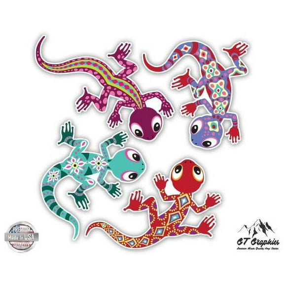 Cute Lizards Set of 4 - 4" Total of 4 - Each Applied Separately Vinyl Stickers - For Car Laptop I-Pad Phone Helmet Hard Hat
