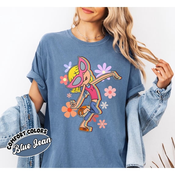 Cute Lizzie McGuire Comfort Colors T-Shirt, Colorful Floral Lizzie McGuire Tee,Blue Jean Color,Size 3XL