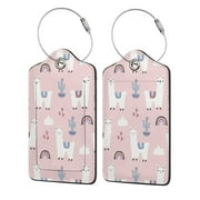 Cute Llama Alpaca With Cactus Luggage Tags for Suitcase Tags Identifiers with Privacy Name Address Labels & Durable Steel Loop for Travel