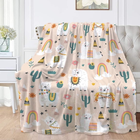 Cute Llama Blanket Funny Camel Alpaca Throw Blanket for Women Men Soft Cozy Fleece Bed Couch Living Room Blanket for Kids Girls Boys\u2014All Season Small 50"x40"(Throw) Kid