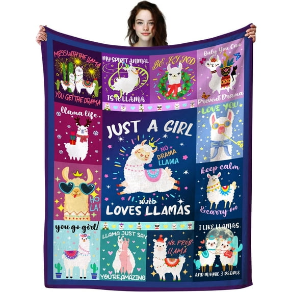 Cute Llama Blanket Soft Warm Alpaca Throw Blankets Cartoon Llama Sofa Couch Bed Birthday Llama Gifts for Girls Adult Kids 60"x50"