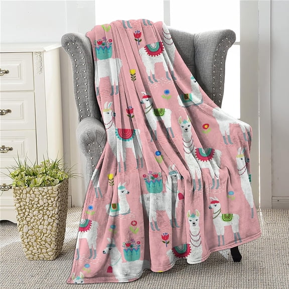 Cute Llama Blanket for Girls Kids, Soft Fluffy Plush Fleece Throw Blanket for Kids Pink Throw Blankets for Couch Bed Sofa 60x50 Inch