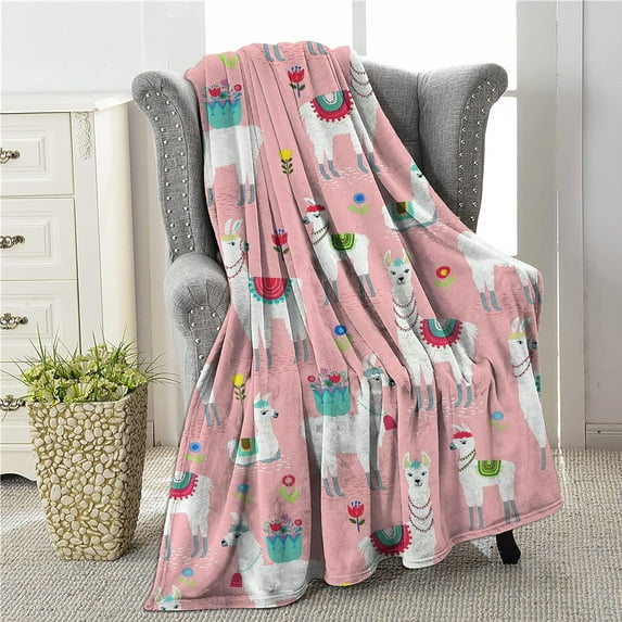 Cute Llama Blanket for Girls Kids, Soft Fluffy Plush Fleece Throw Blanket for Kids Pink Throw Blankets for Couch Bed Sofa 80x60 Inch