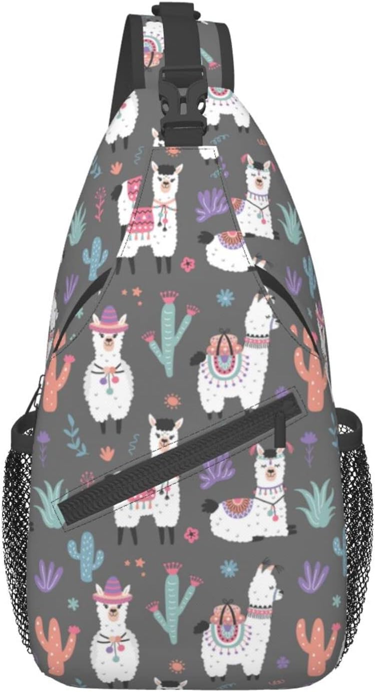 Cute Llama Cacti Cactus Mountains Alpaca Sling Bag Crossbody Hiking Travel Chest Bags Backpack Shoulder Daypack for Women Men